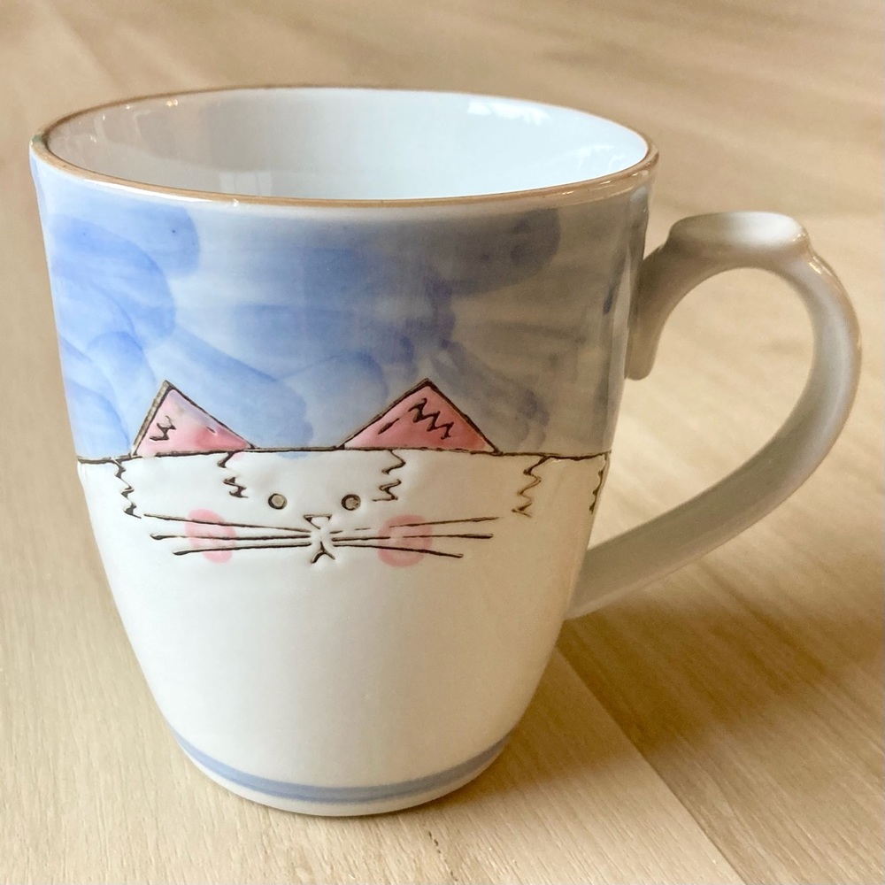 Vintage Nantucket Cat Mug 12 oz Blue White Pink